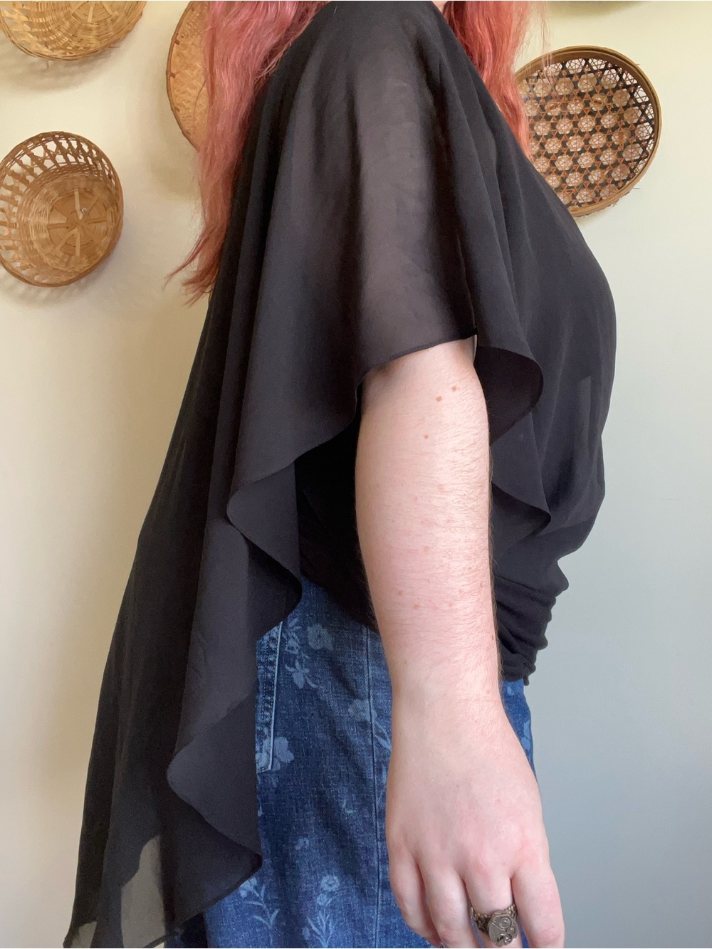 New York & Company Black Draped Flutter Sleeve Blouse